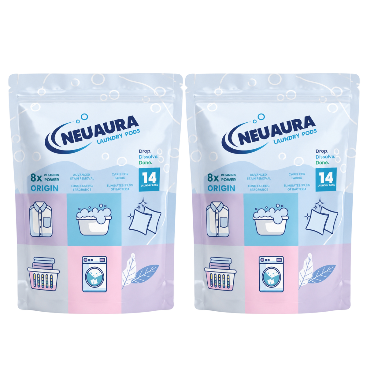 Neuaura Laundry Pods | No-Mess Detergent Pods for Washing Machines (Pack of 2) (28 Pods)